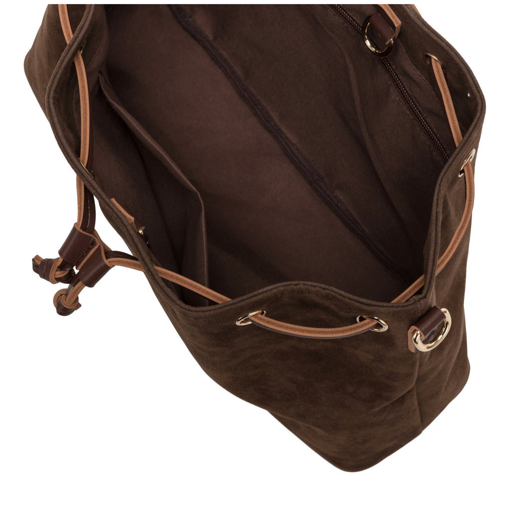 Suede Effect Draw Top Shoulder Cross Bod - BROWN 12195