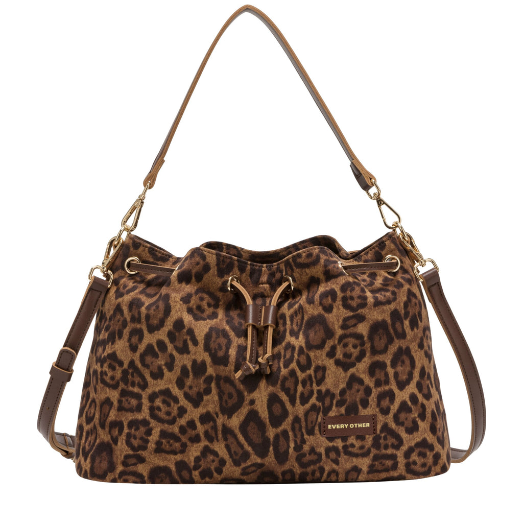 Suede Effect Draw Top Shoulder Cross Bod - LEOPARD 12195
