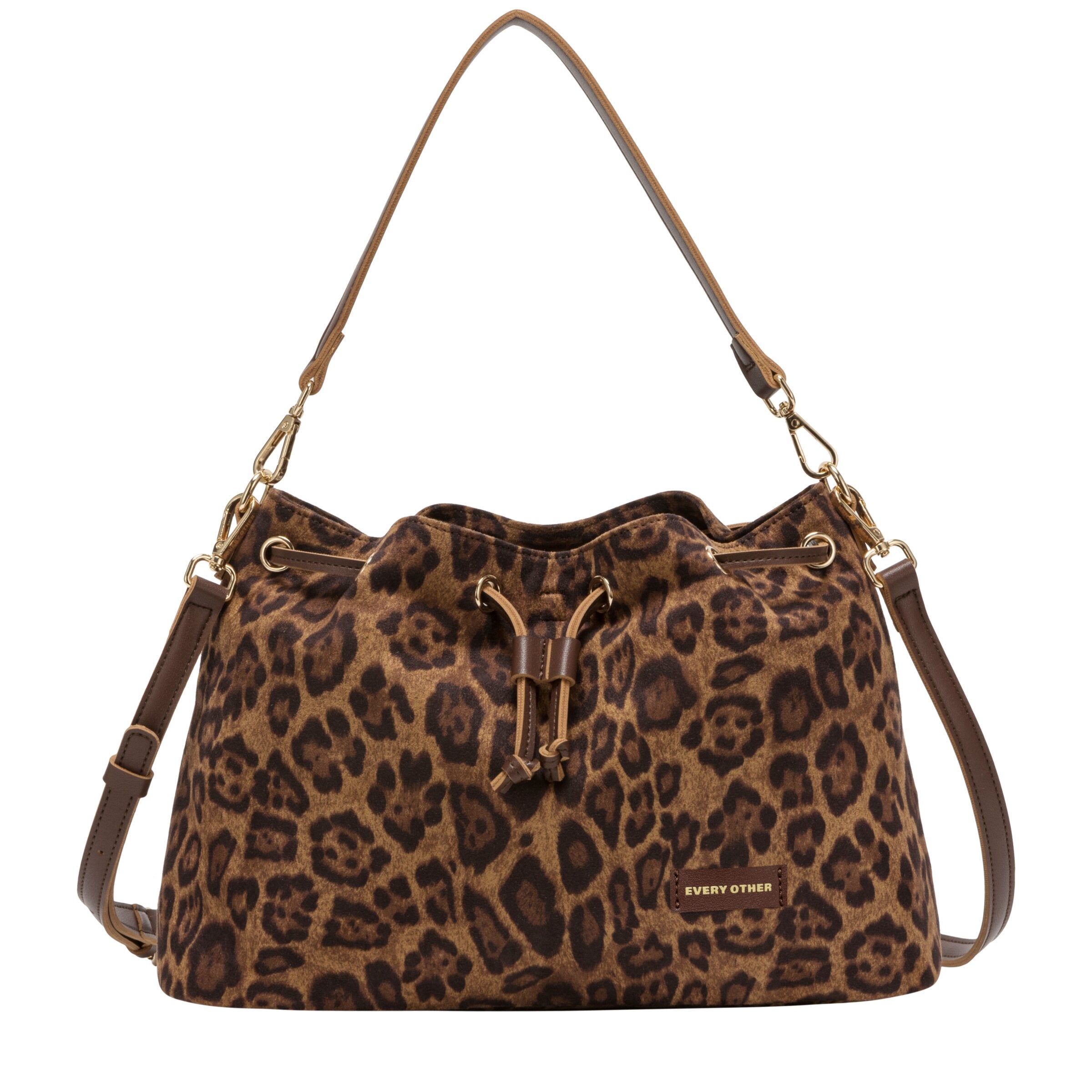 Suede Effect Draw Top Shoulder Cross Bod - LEOPARD 12195