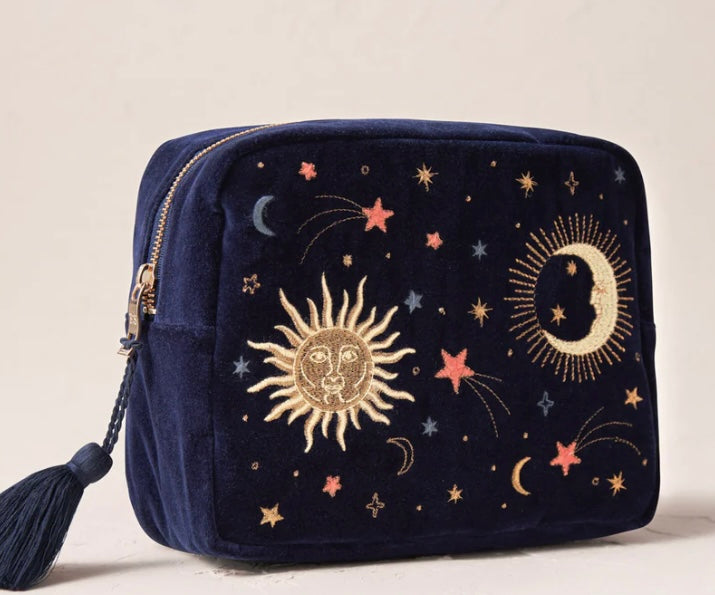 Celestial Velvet Wash Bag-Navy