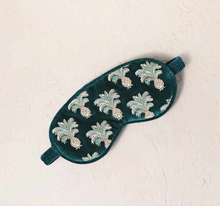 Pineapples Velvet Eye Mask - Emerald