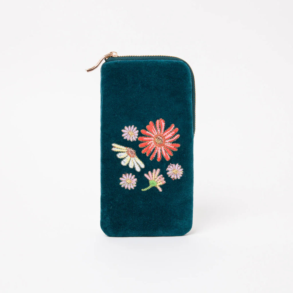 Wildflower Velvet Sunglasses Case - Rich Blue