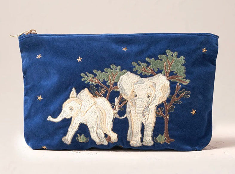 Baby Elephant Conservation Velvet Everyday Pouch