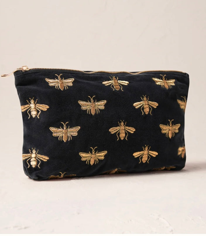 Honey Bee Velvet Everyday Pouch -Charcoal