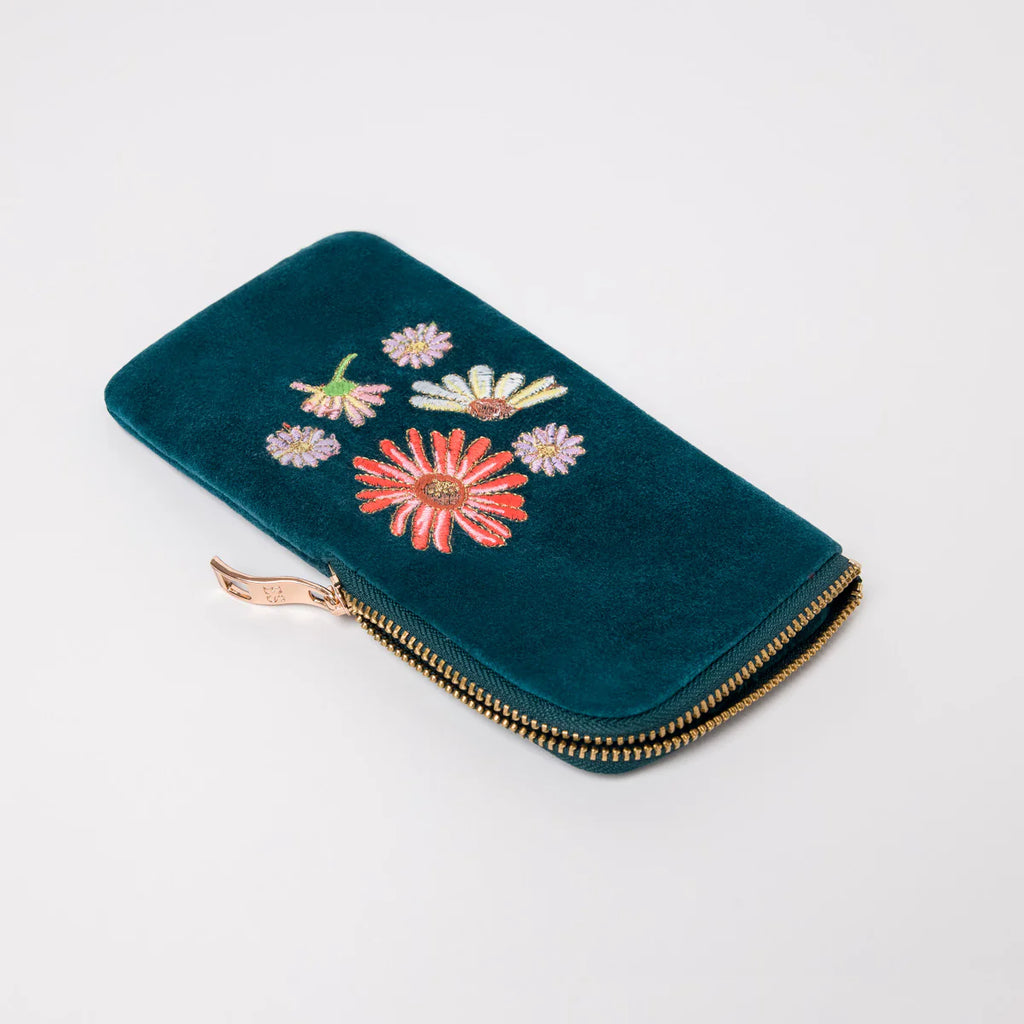 Wildflower Velvet Sunglasses Case - Rich Blue