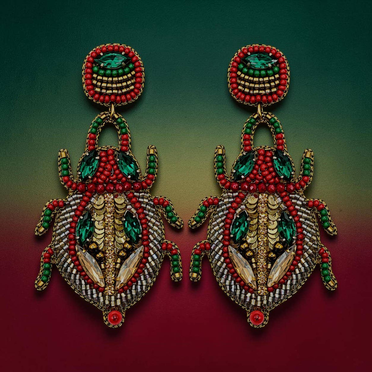 Red & Green Beetle Earrings