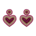 Pink & Pearl Beaded Heart Earrings