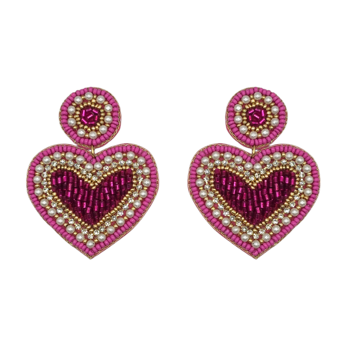 Pink & Pearl Beaded Heart Earrings
