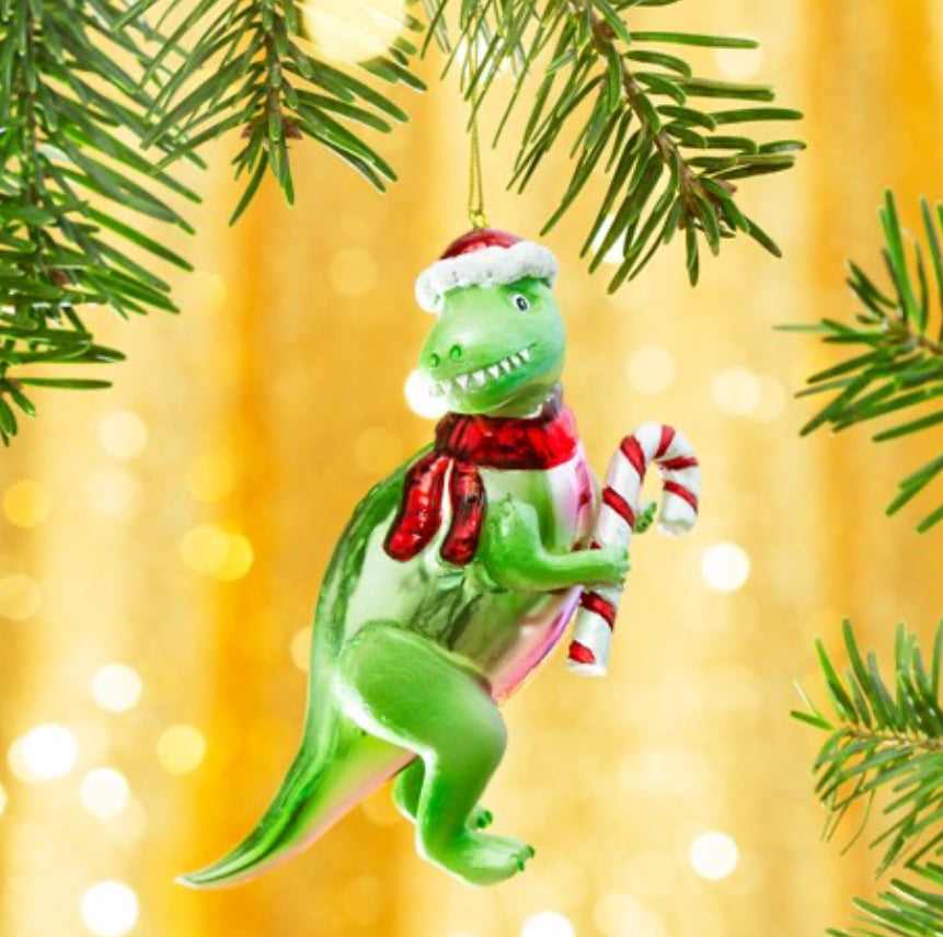 T-Rex with Candy Cane Decoration