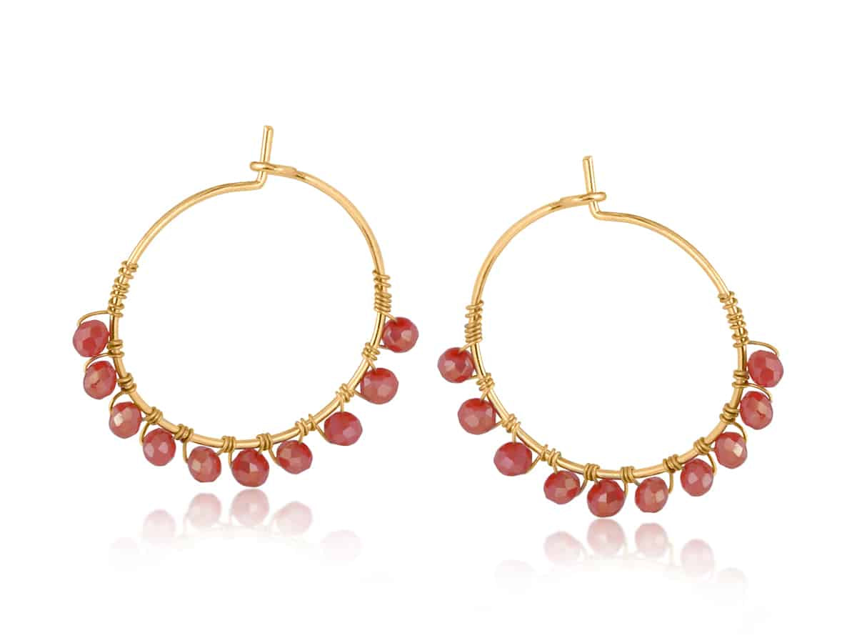 Big metal London Olympia beaded hoop earrings- pink