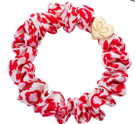 Gold Heart Silk Scrunchie - Red Leopard