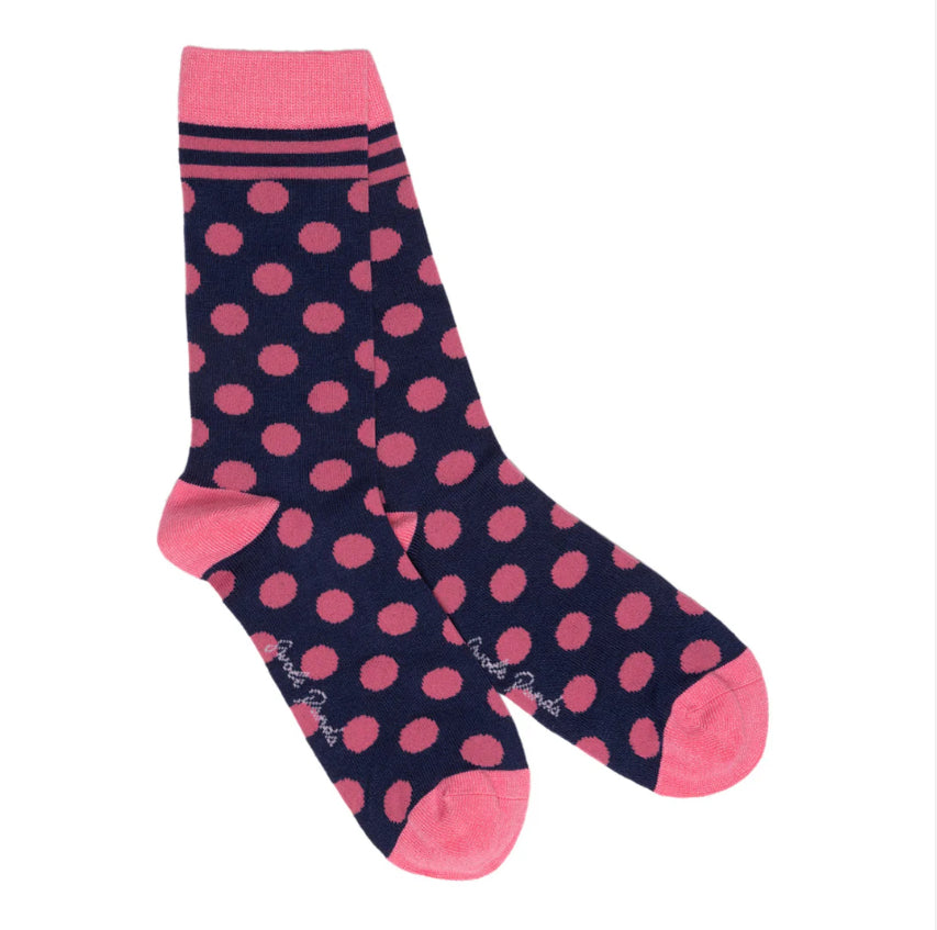 Navy And Pink Polka Dot Bamboo Socks