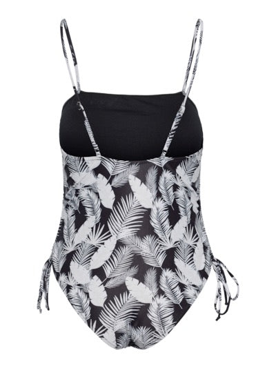 PCAMY RUCHING SWIMSUIT - Black Onyx Tropical jungle