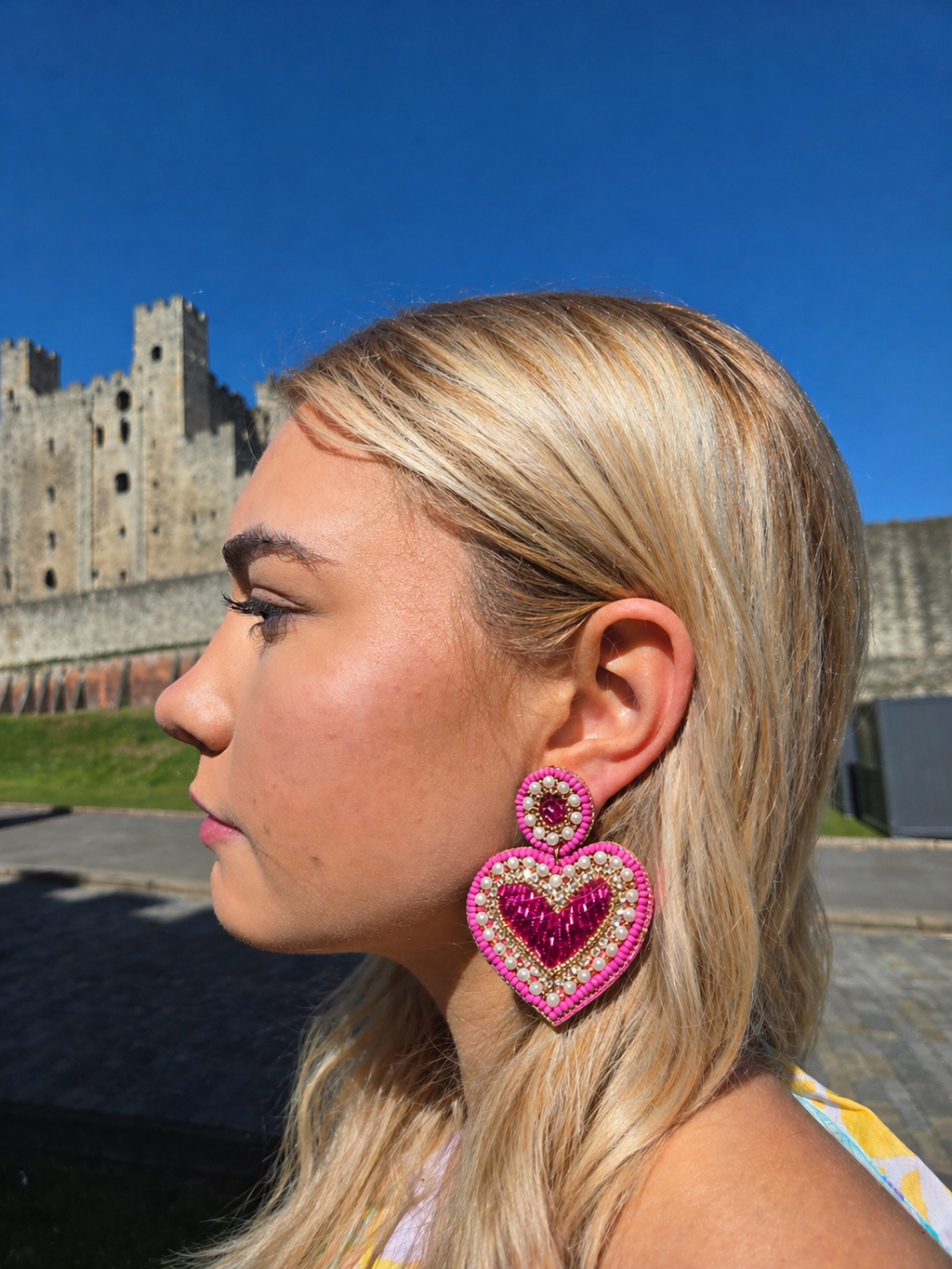 Pink & Pearl Beaded Heart Earrings