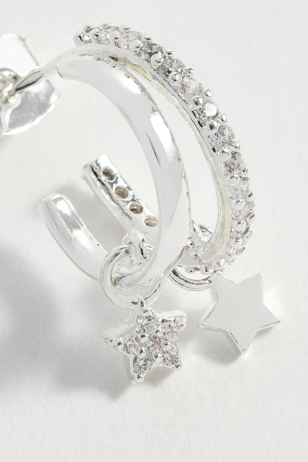 Duo Pave Star Hoops-Silver