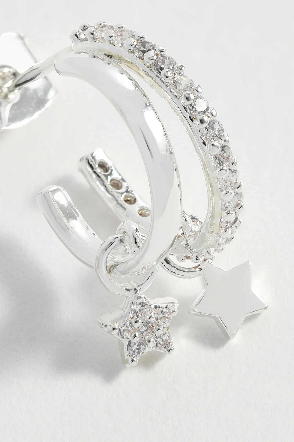 Duo Pave Star Hoops-Silver