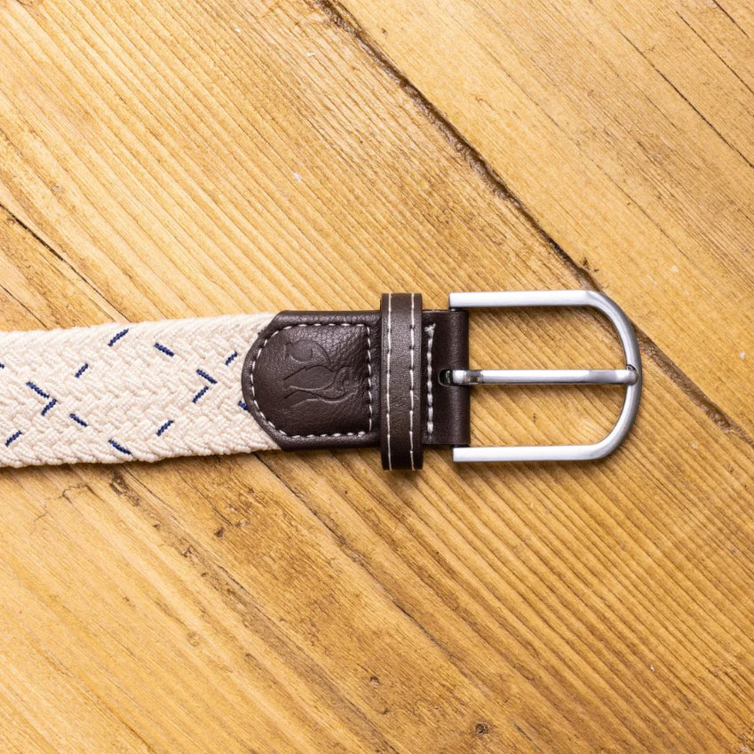 Woven Belt -Cream and Blue Dot