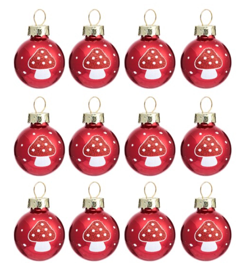 Mini Mushrooms Baubles - Set of 12