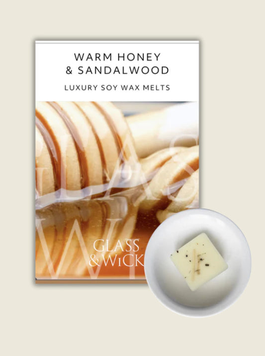 Glass And Wick Warm Honey & Sandalwood  -Luxury Soy Wax Melt