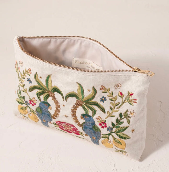 Tropical Parrot Canvas Everyday Pouch - Cream