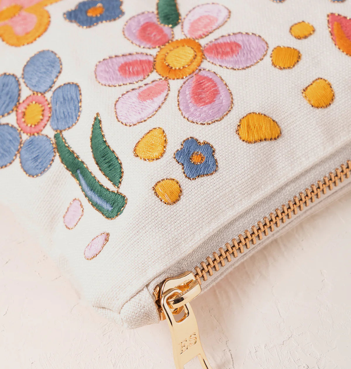 Flower Power Velvet Everyday Pouch -Cream/Cotton