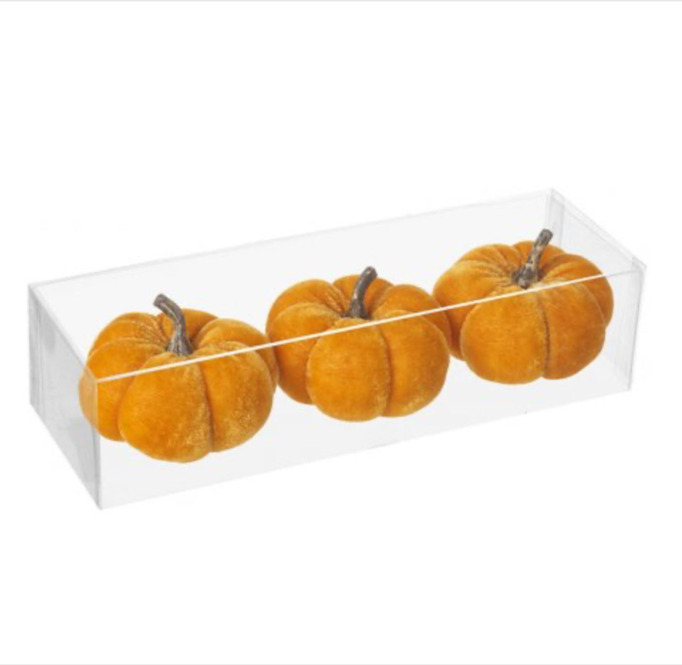 Set Of 3 Velvet Orange Pumpkins