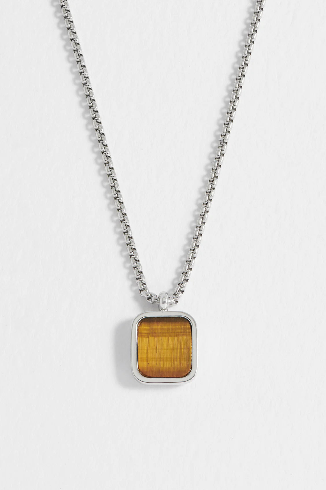 Mens Square Gemstone Pendant Necklace