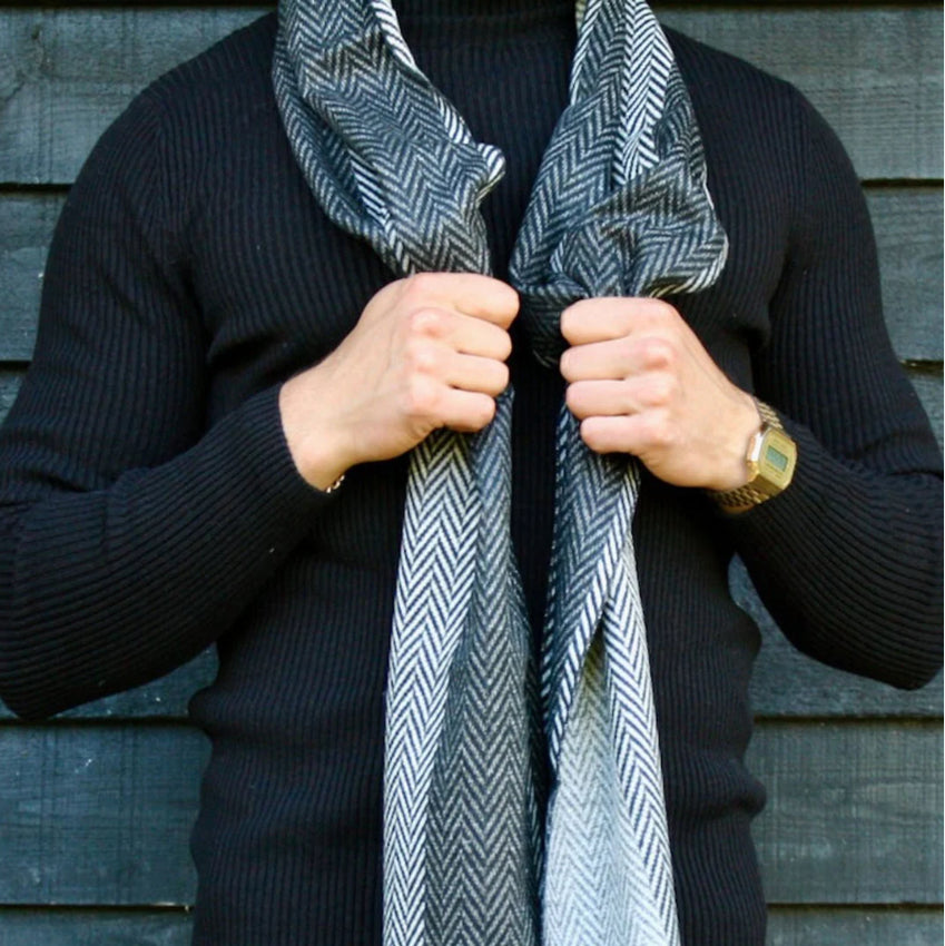 Black And White Herringbone Bamboo Scarf