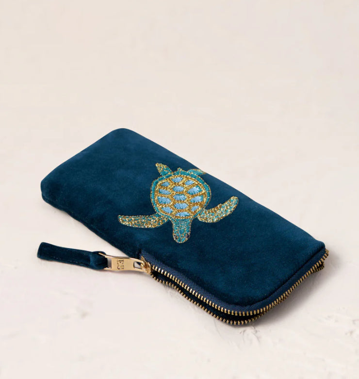 Turtle Conservation Velvet Glasses Case -Marine Navy