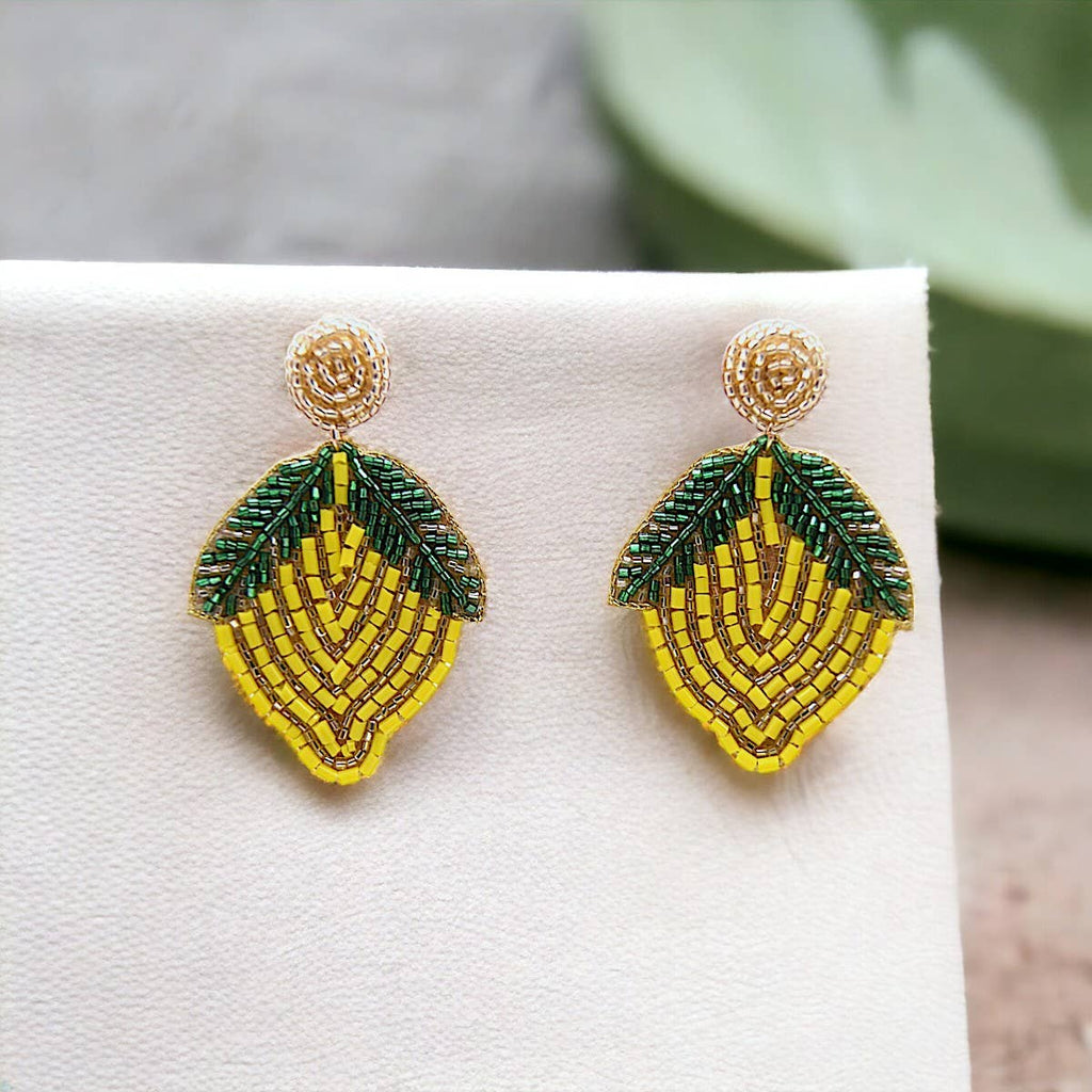 Yellow & Green Beaded Lemon Drop Earrings