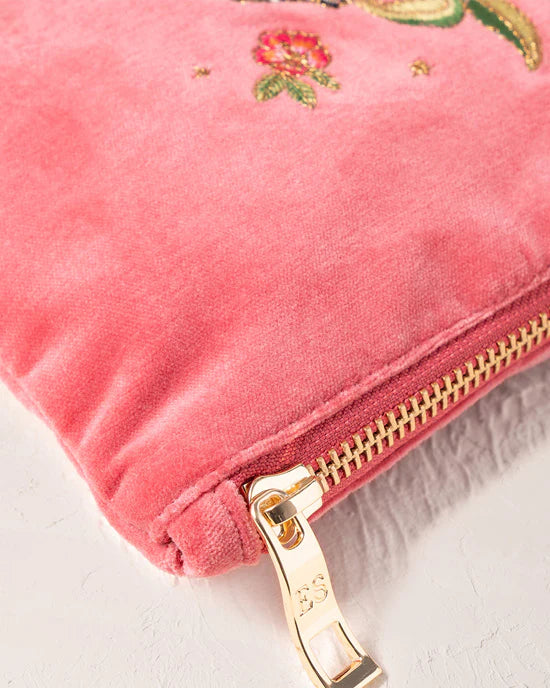 Wild Zebra Palm Velvet Mini Pouch -Blush Pink