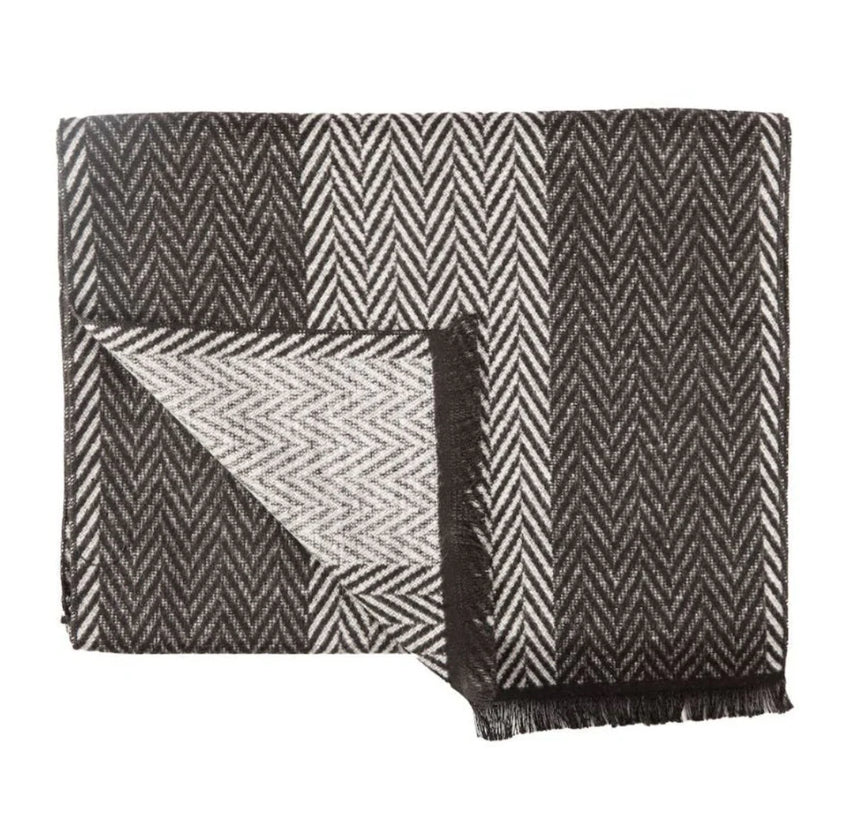 Black And White Herringbone Bamboo Scarf
