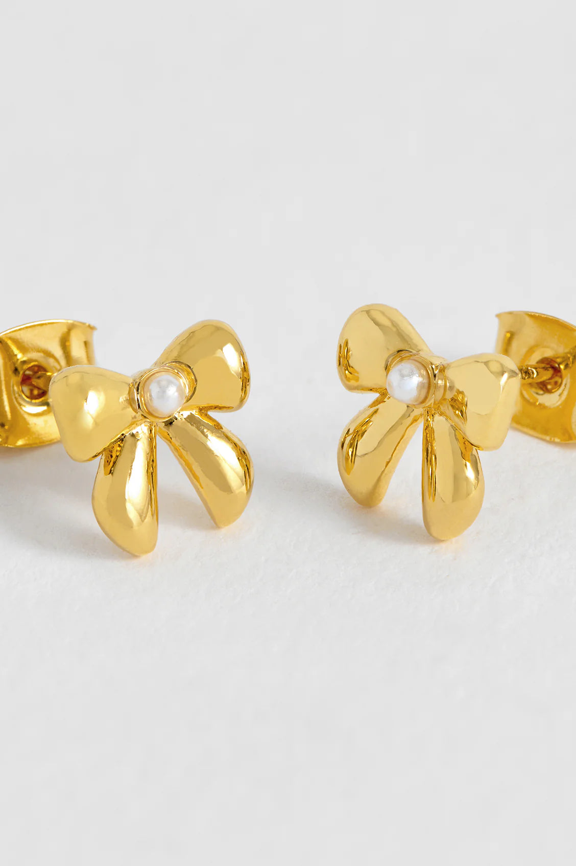 Pearl Bow Stud Earrings- Gold Plated