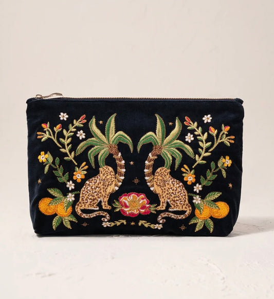 Tropical Jaguar Velvet Everyday Pouch - Charcoal