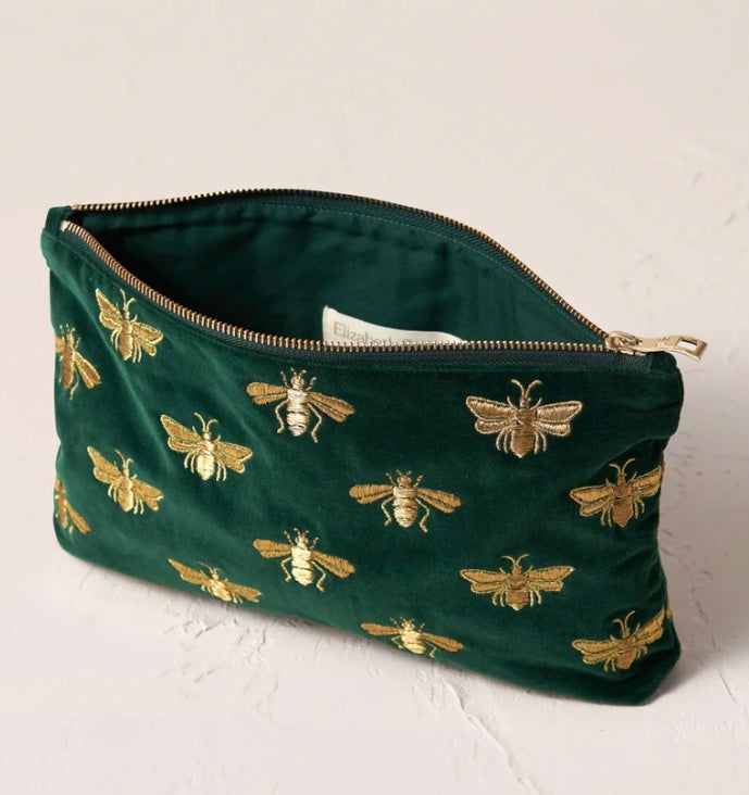 Honey Bee Velvet Everyday Pouch -Forest