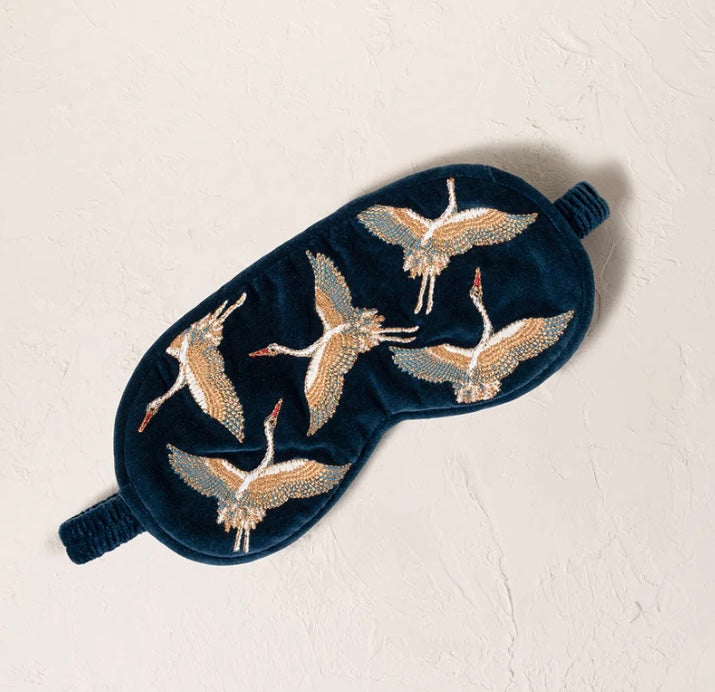 Cranes Velvet Eye Mask - Ink Blue