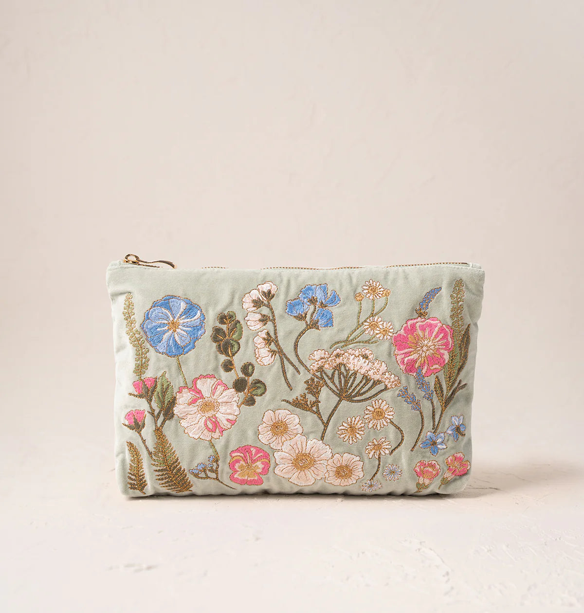 Pressed Flowers Velvet Everyday Pouch -Sage/Velvet