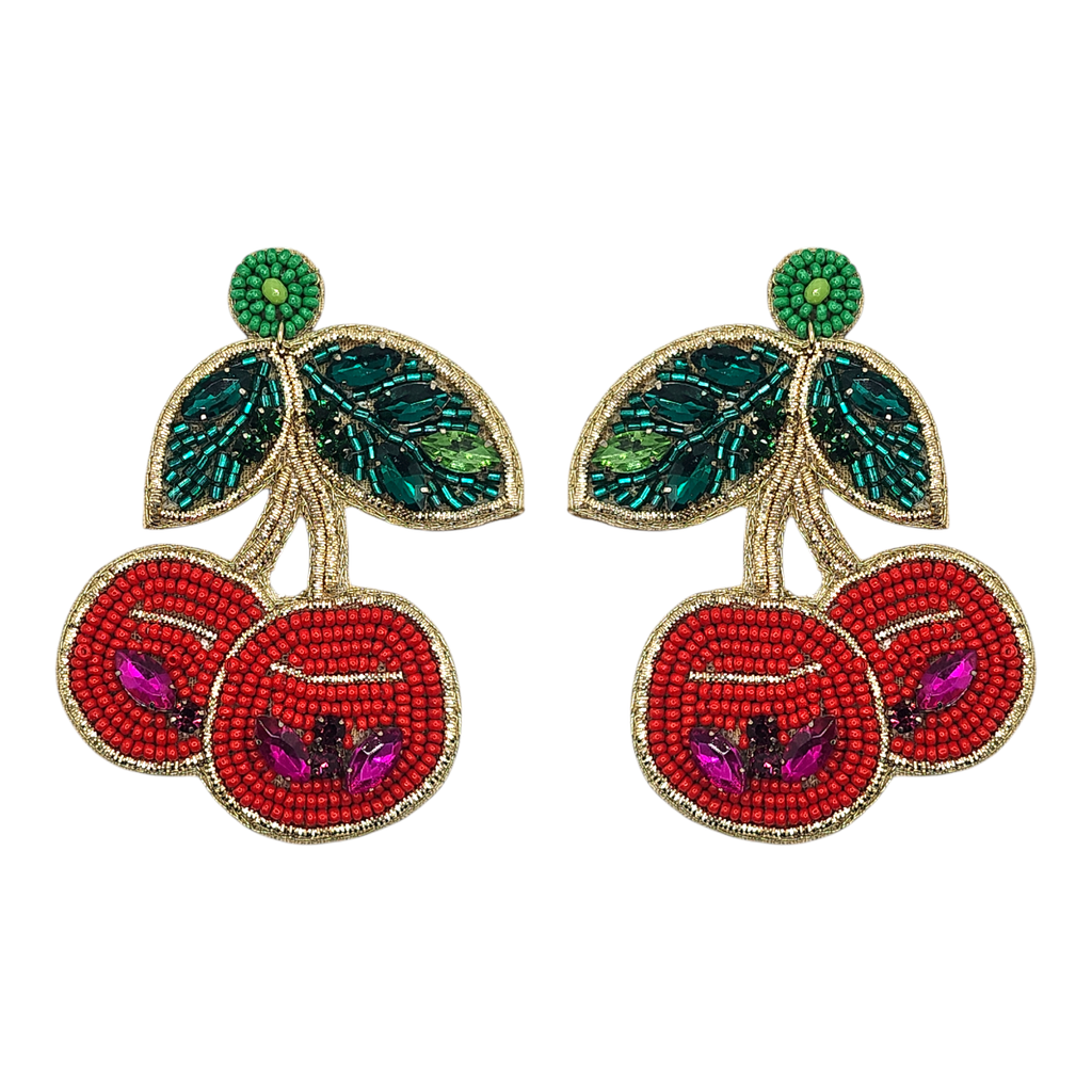 Beaded Crystal Disco Cherry Earrings