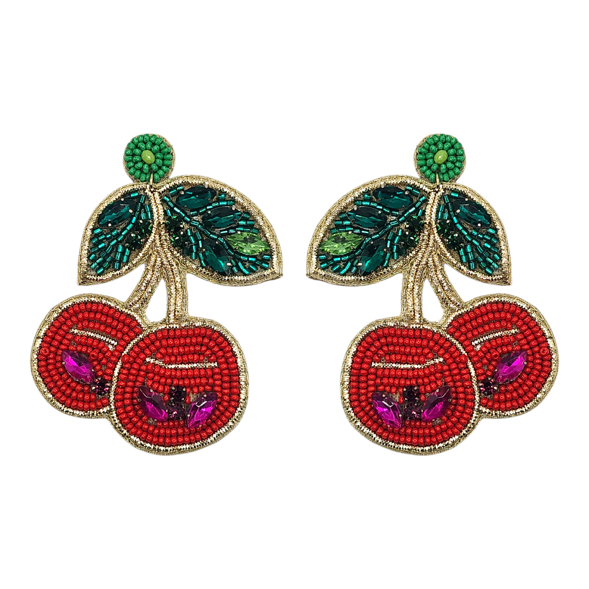 Beaded Crystal Disco Cherry Earrings