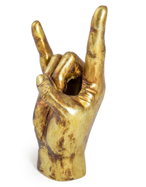 ANTIQUED 'ROCK ON' HAND ORNAMENT