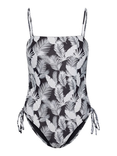 PCAMY RUCHING SWIMSUIT - Black Onyx Tropical jungle