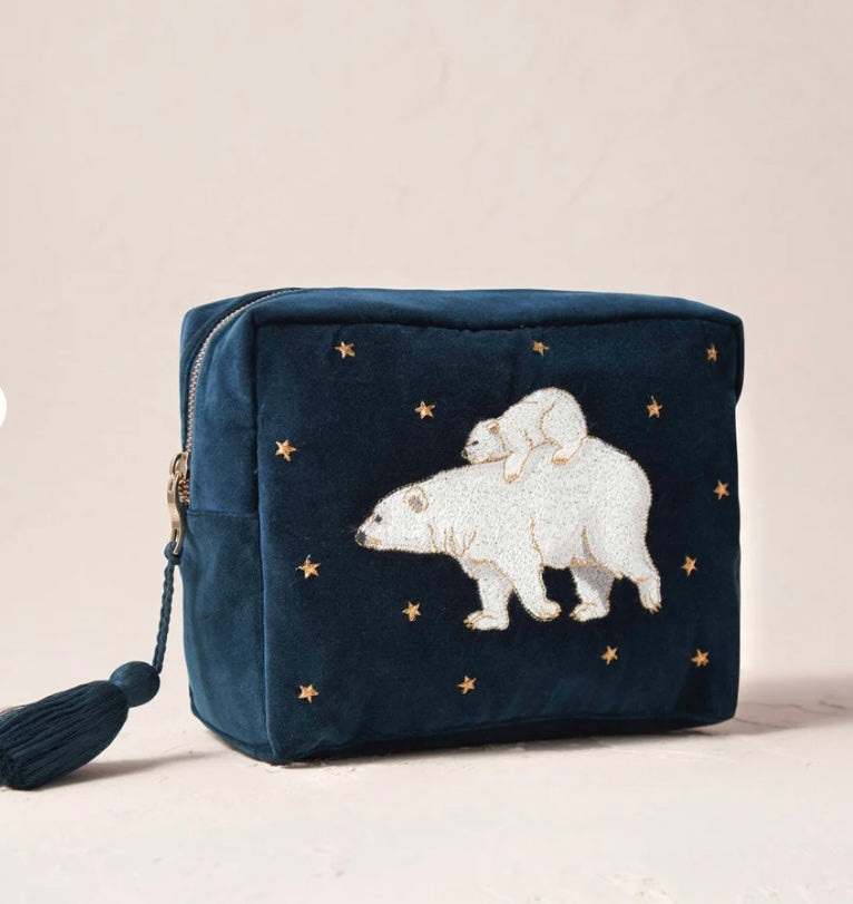 Polar Bear Velvet Wash Bag - Ink Blue