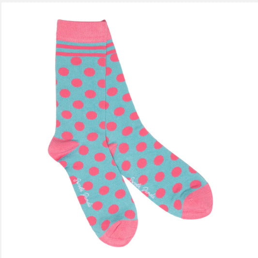 Blue And Pink Polka Dot Bamboo Socks