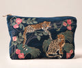 Jungle Jaguar Velvet Everyday Pouch - Ink Blue