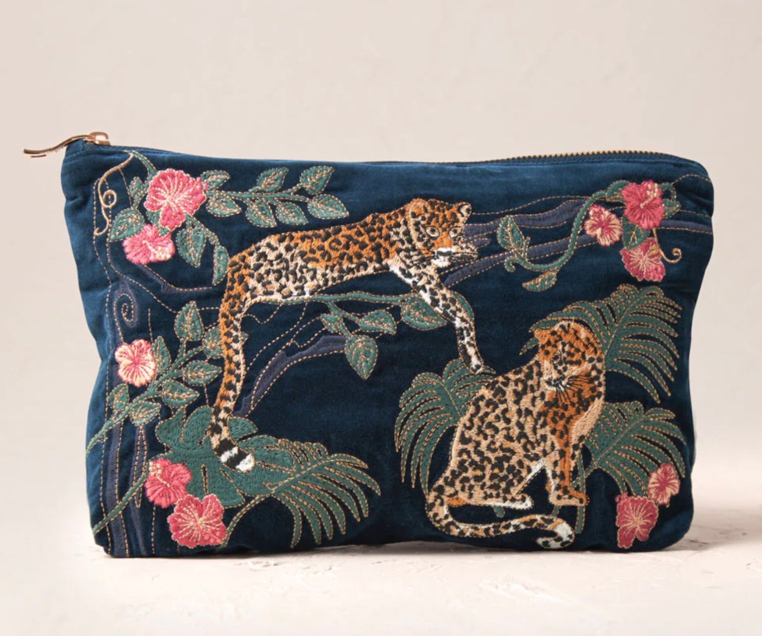 Jungle Jaguar Velvet Everyday Pouch - Ink Blue
