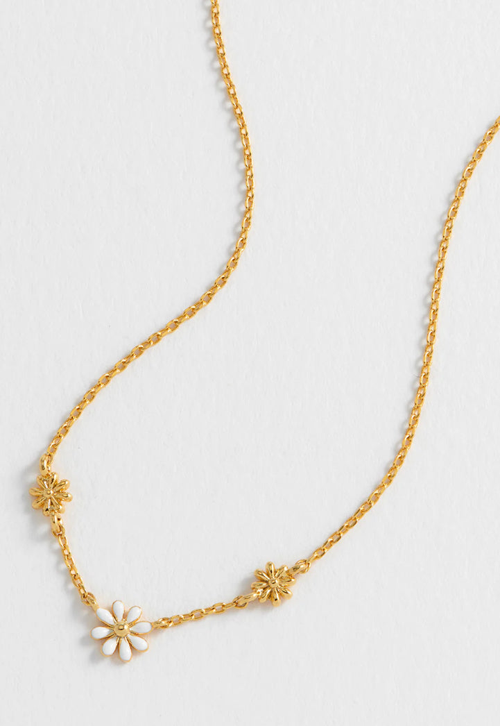 Triple Flower White Enamel Necklace