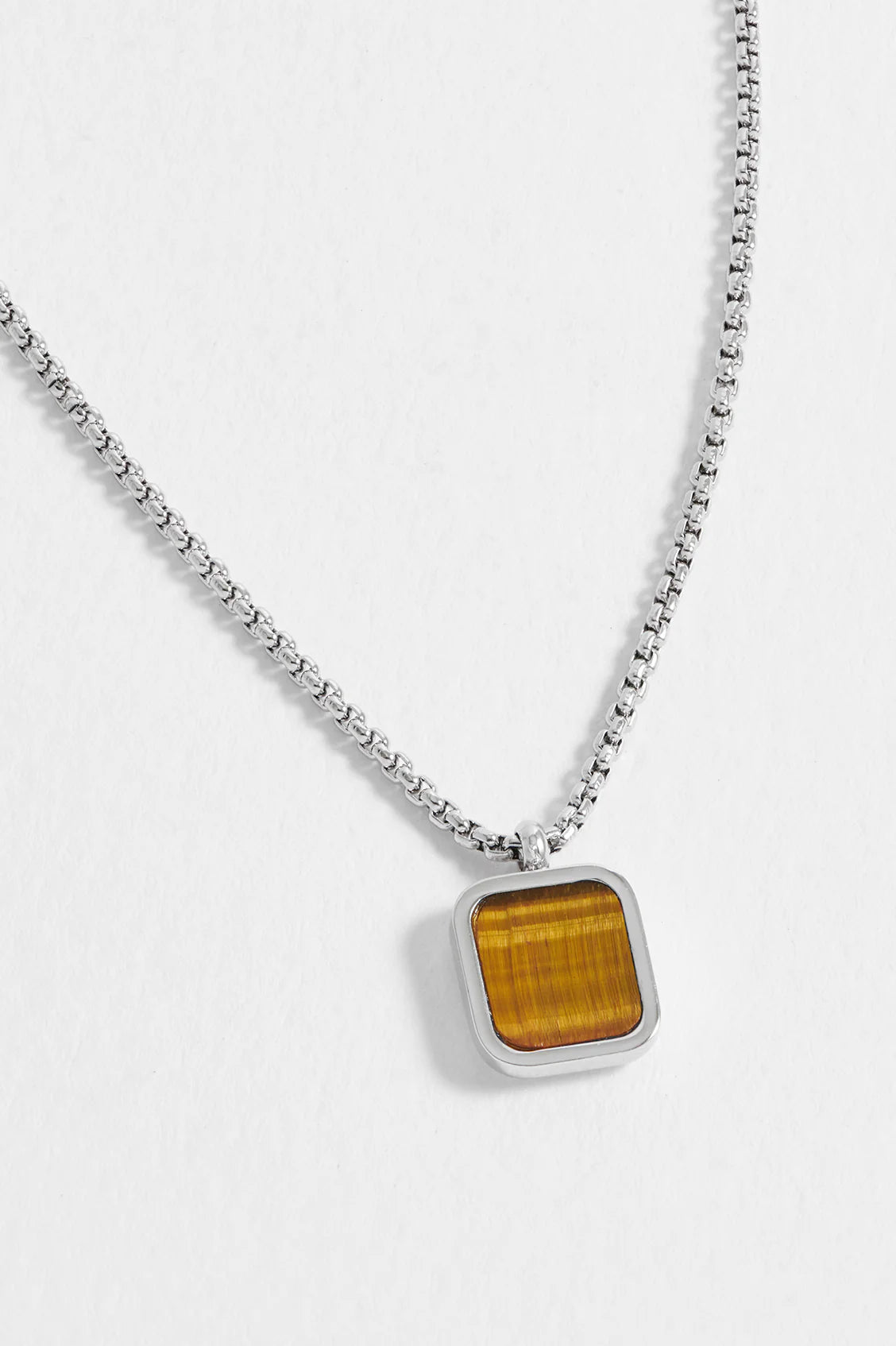 Mens Square Gemstone Pendant Necklace