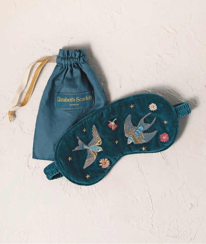 Swallows Velvet Eye Mask - Rich Blue