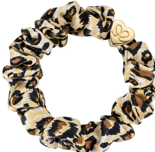 Gold Heart Silk Scrunchie - Leopard