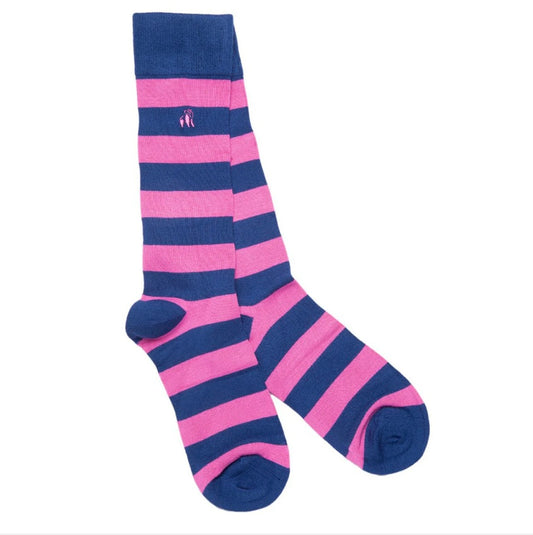 Rich Pink Striped Bamboo Socks With Comfort Cuff